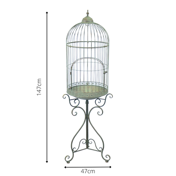 Bird Cage on Stand Rustic Antique Green 47x47x147 cms