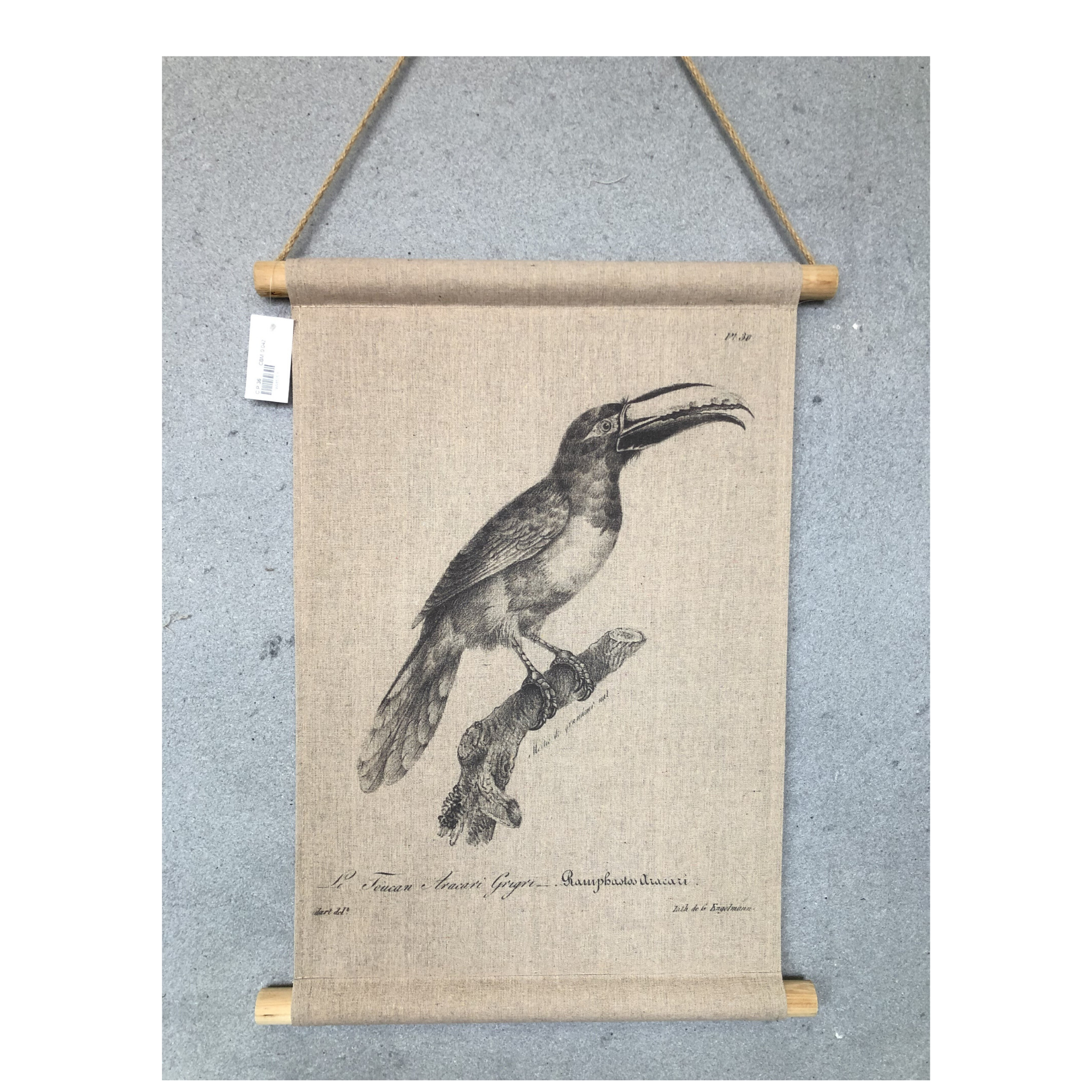 Wall Hanging Scroll, Print on Fabric Unique Vintage Birdlife C