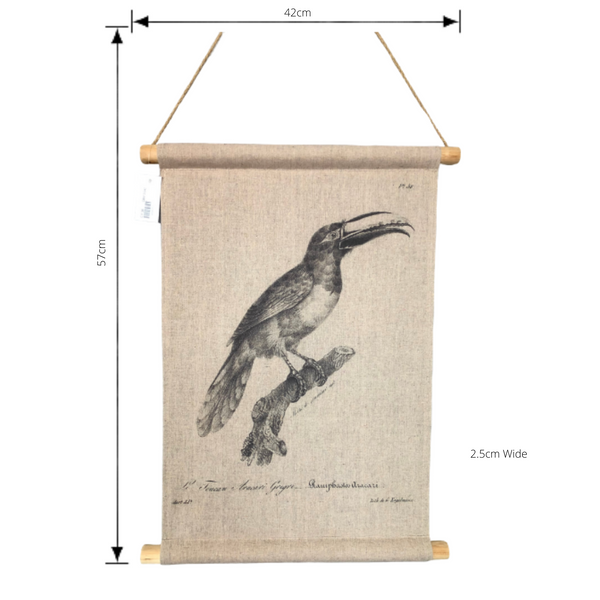 Wall Hanging Scroll, Print on Fabric Unique Vintage Birdlife C  with dimensions