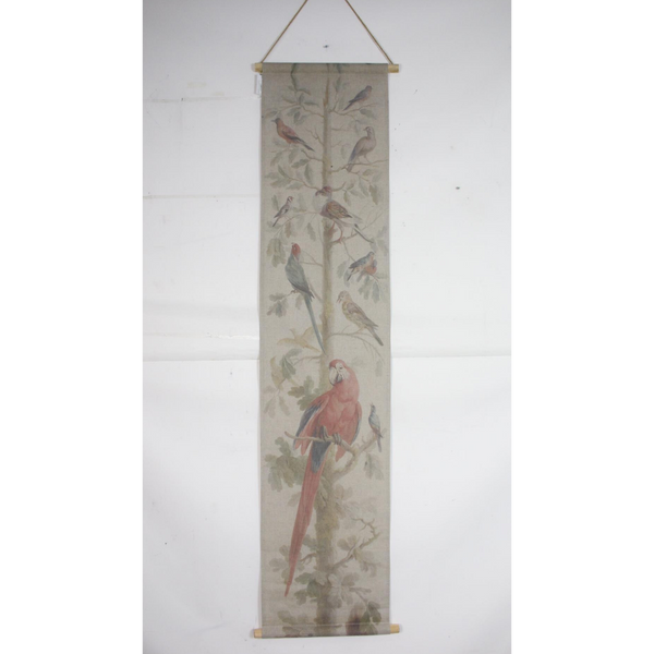 Wall Hanging Scroll, Print on Fabric Unique Vintage Parrot Red Birdlife hanging on the wall inside