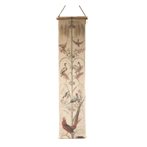 Wall Hanging Scroll, Print on Fabric Unique Vintage Crested Pheasant Birdlife