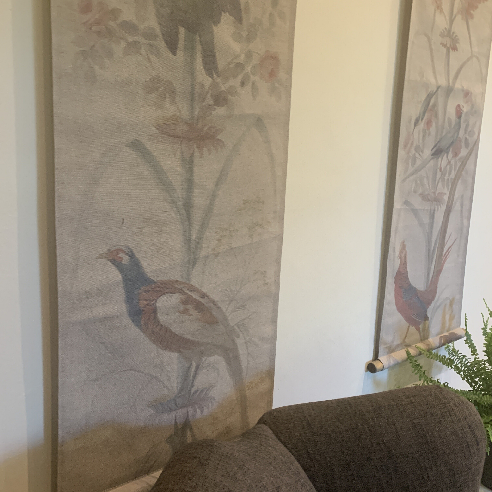 Wall Hanging Scroll, Print on Fabric Unique Vintage Pheasant Birdlife hanging