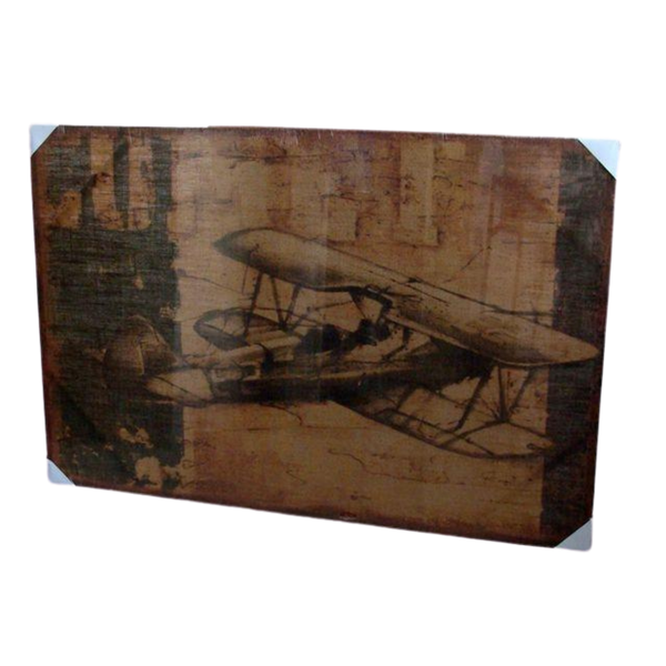 Print Bi-Plane Artwork Hessian Jute Stretched Wood Frame