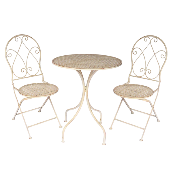 Patio Setting - Abby, Rustic Cream 3 Piece Metal Garden Balcony Setting