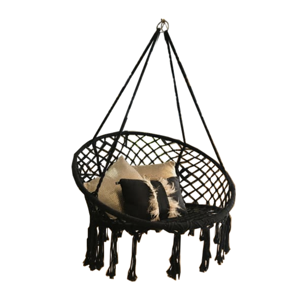 Macrame Hanging chair. Made from woven black cotton,