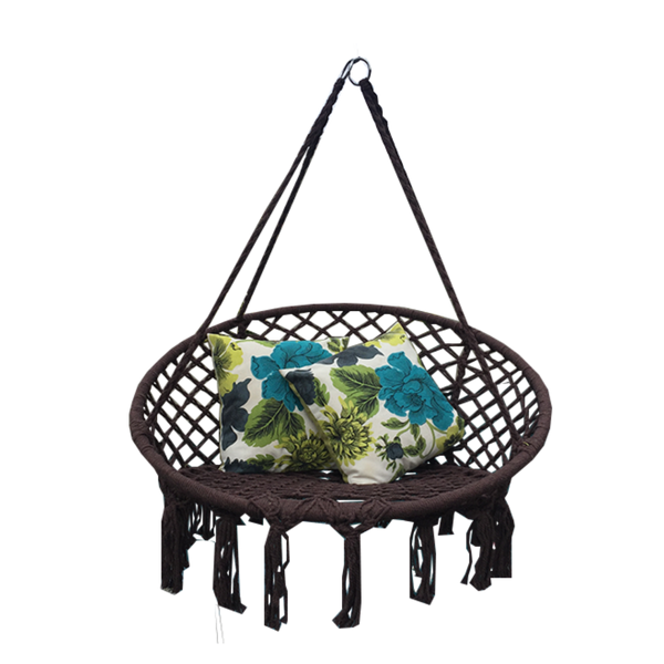 Macrame Hanging chair. Made from woven coffee coloured cotton,