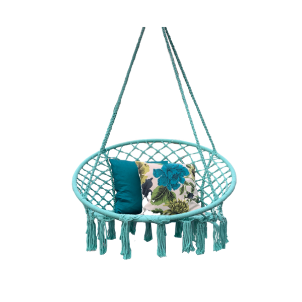 Macrame Hanging chair. Made from woven spearmint coloured  cotton,