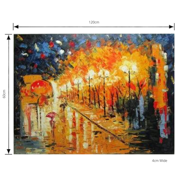 Print, Street Nights Artwork Stretched Wood Frame with dimensions