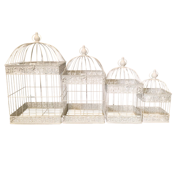 Bird Cages Square Set 4 Cream Hanging Metal Steel Wedding Flower Plant Holder Garden Decor