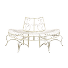 Tree surround half, with bench, in distressed white finish, made from sturdy metal