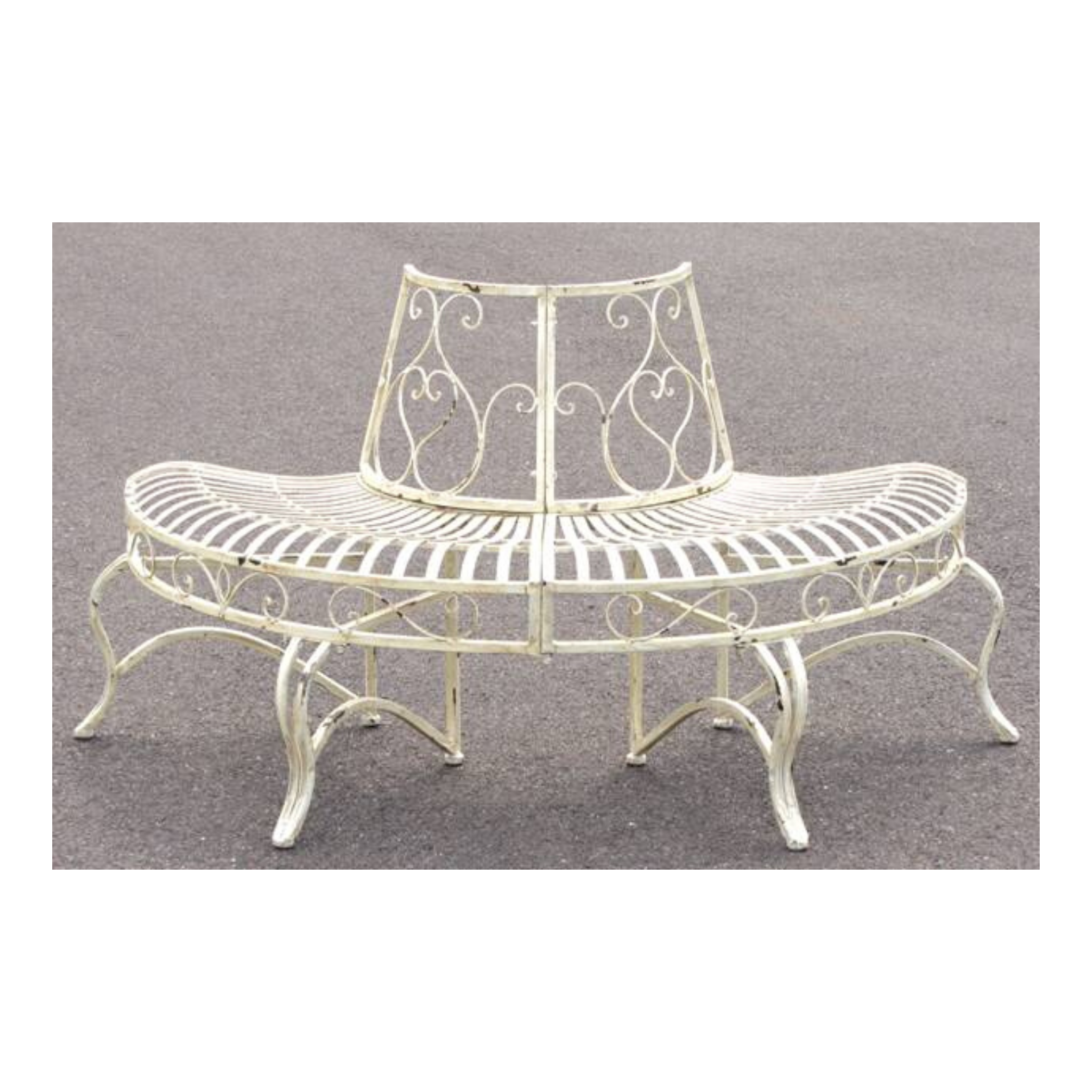 Tree surround in distressed antique white finish, made from sturdy metal