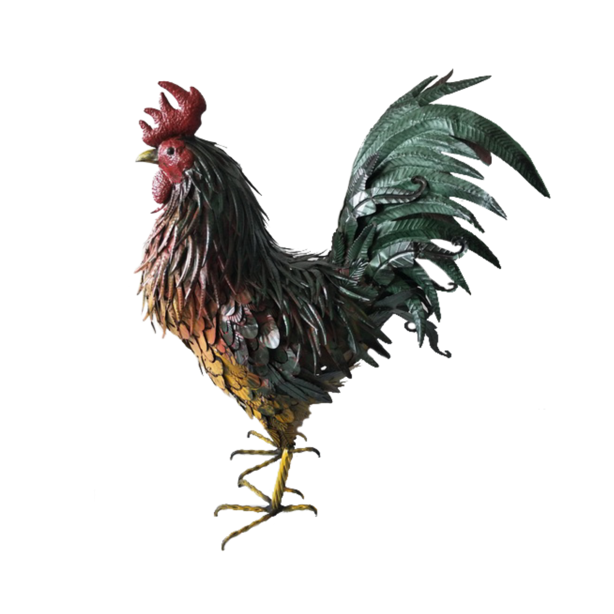 XL Statue Rooster Chicken Coloured Metal Garden Sculpture