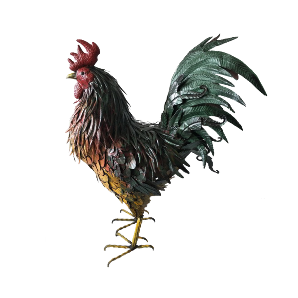 XL Statue Rooster Chicken Coloured Metal Garden Sculpture