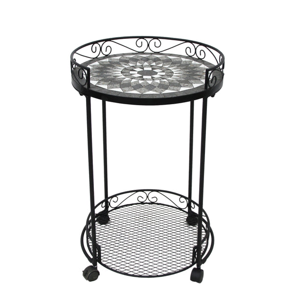 Trolley with Wheels Mosaic Top Black Grey & White