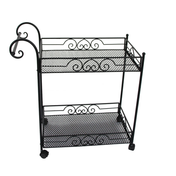 Trolley Entertainment Drinks with Wheels & Metal Shelves Black