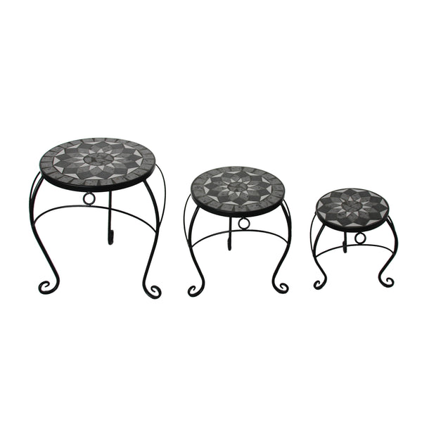 Side Tables Set 3 Mosaic tops in Black; Grey White