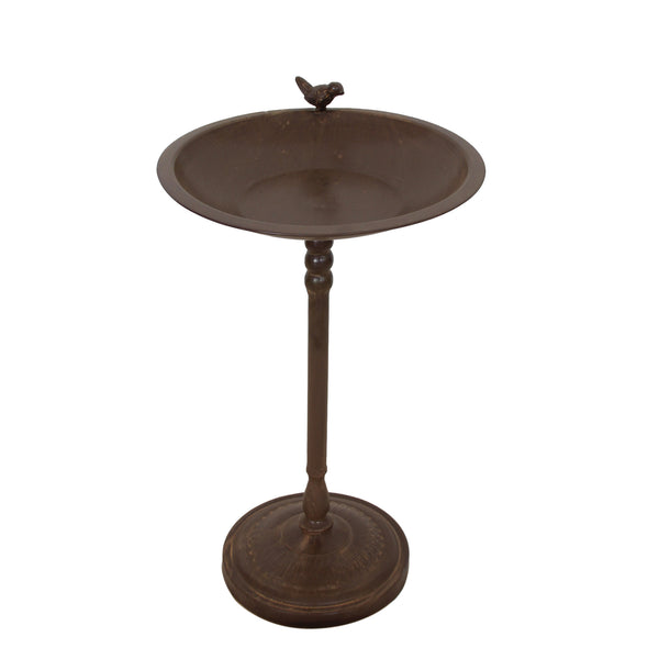 Birdfeeder/ Bath Metal in Rustic Brown with Cast Bird Feature