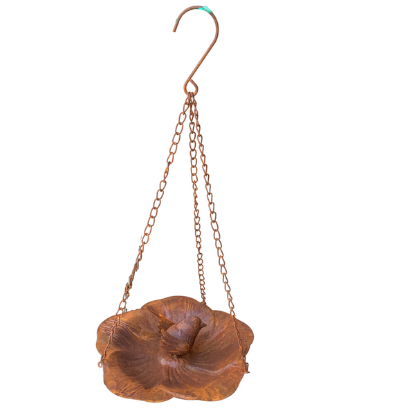 Birdfeeder Hanging Petal Tray with Bird Rust 25x25x47cms