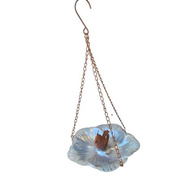 Birdfeeder Hanging Petal Tray with Bird Silver 25x25x47cms