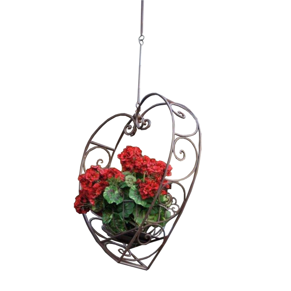 Wrought Iron Hanging Heart Pot Plant Candle Holder - Large