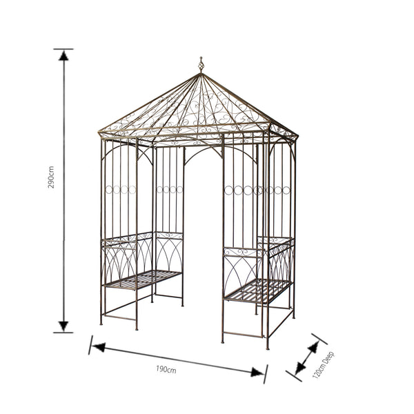 Gazebo with Bench Seats Rustic Brown 190x120x290cm High