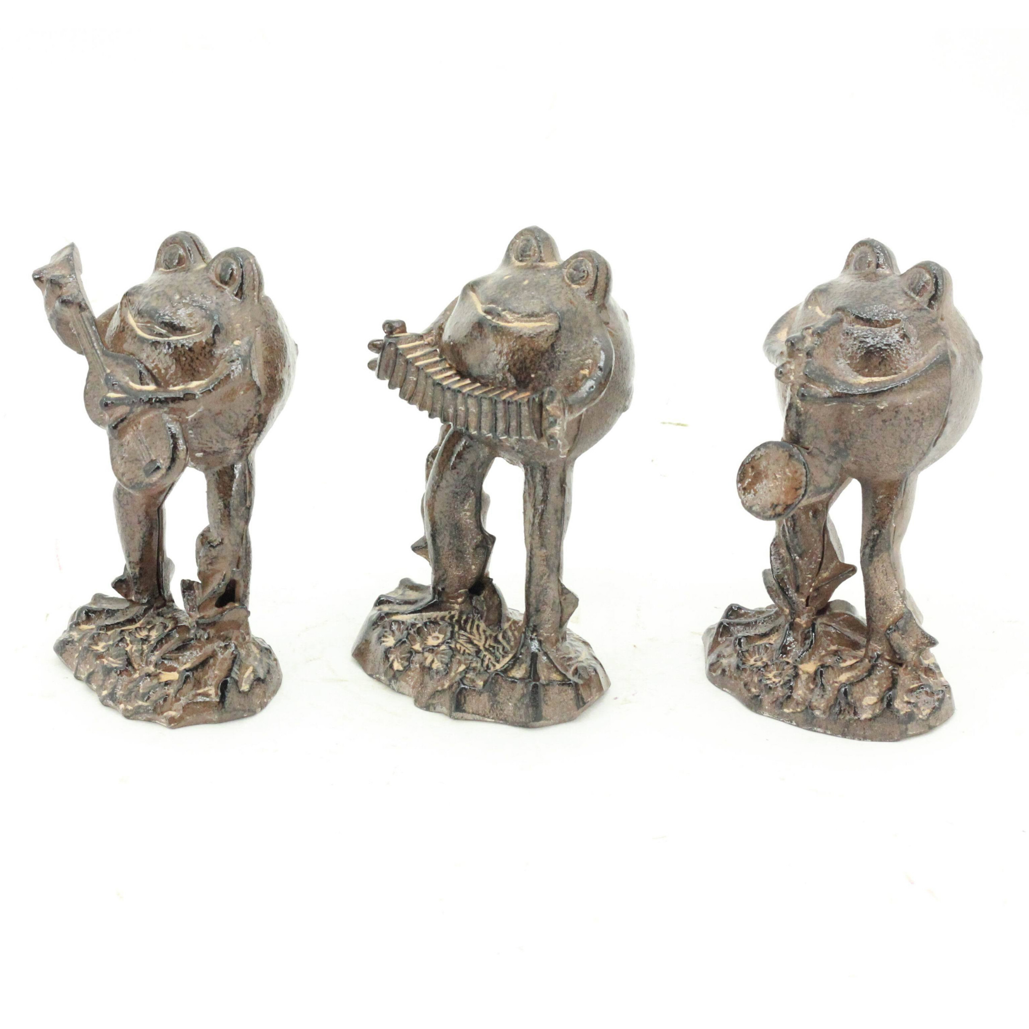 Statue - Frog Playing Accordion with 2 other frogs playing the trumpet and guitar