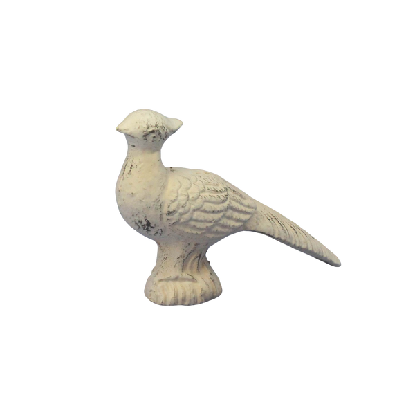 cast iron pheasant with head up antique white finish