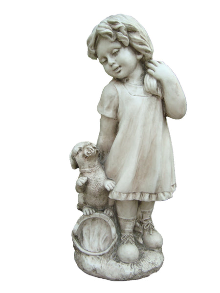 Statue Country Girl w Puppy Sculpture Figurine Ornament Feature Garden Decor 26X21X61cm
