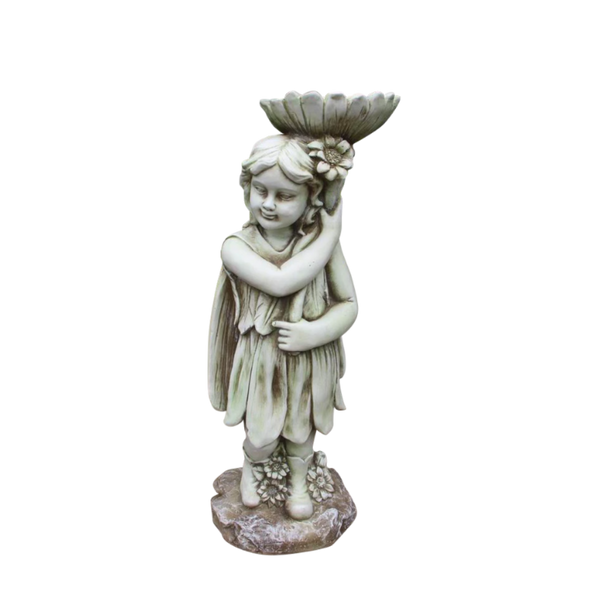 Statue Fairy Bird Feeder Sculpture Figurine Ornament Feature Garden Decor 27X23X67cm