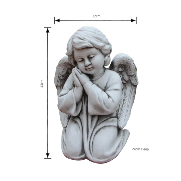Statue - Angel Cherub Boy Kneeling Sculpture  with dimensions