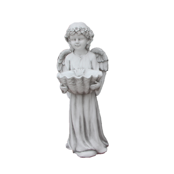 Statue - Angel Cherub w Shell Bird Feeder Bath Sculpture