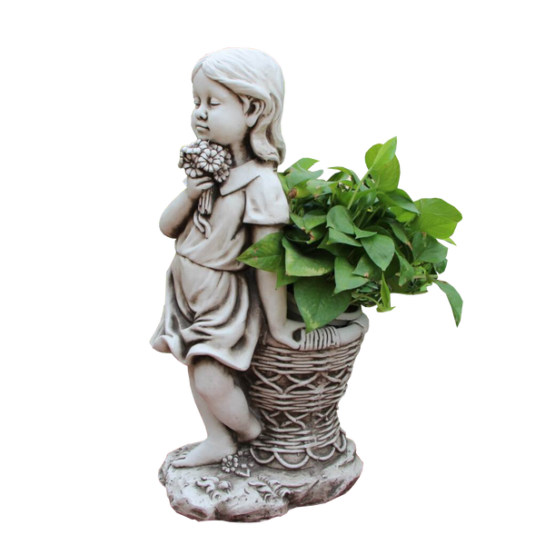 Statue Girl Flower Pot Sculpture Figurine Ornament Feature Garden Decor 34X24X68cm