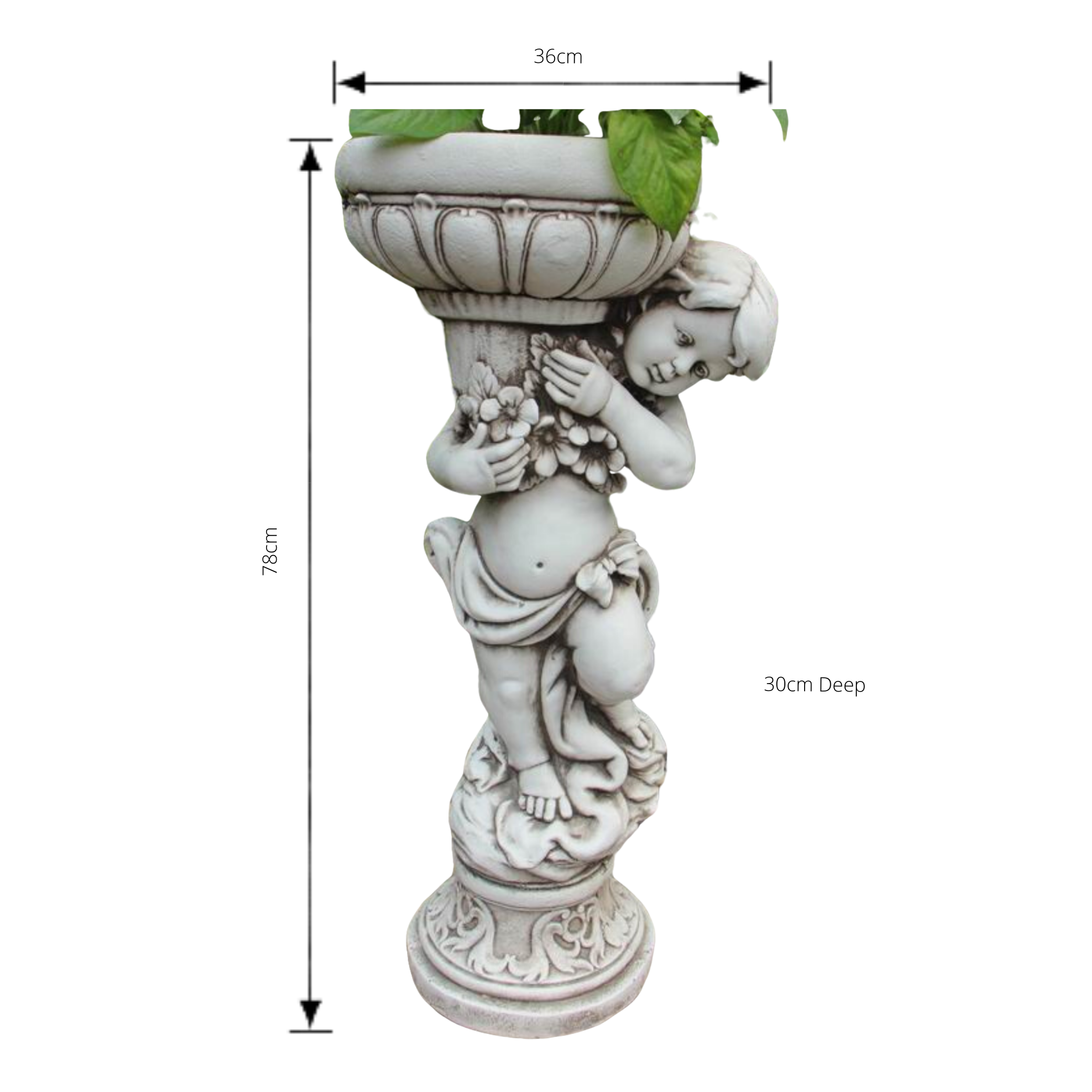 Statue - Boy Flower Pot Plant with dimensions