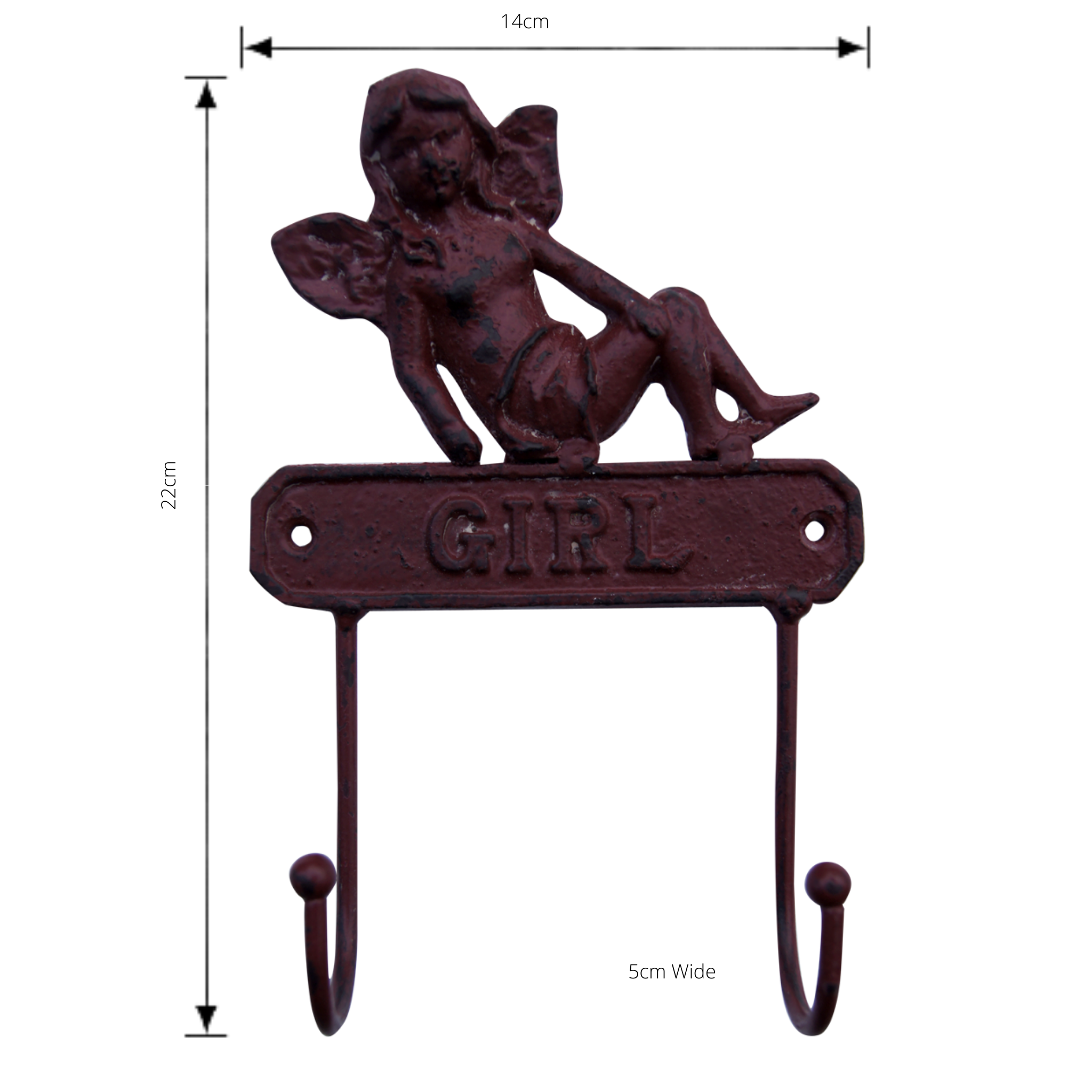 Cast Iron Girl Wall Hooks with dimensions
