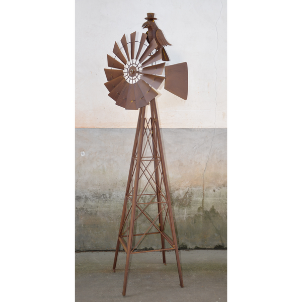Windmill With Crow Metal Rustic Art Sculpture  