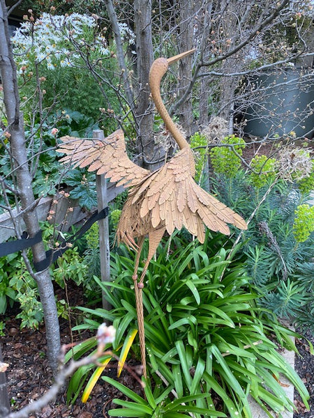 Crane Metal Bird Wings Out Garden Statue