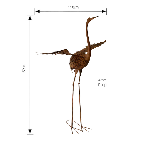 SET of 3, Outdoor Metal Cranes Head Up, Down & with Wings Garden Statue