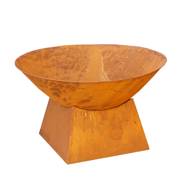 rusty metal fire bowl with plain base
