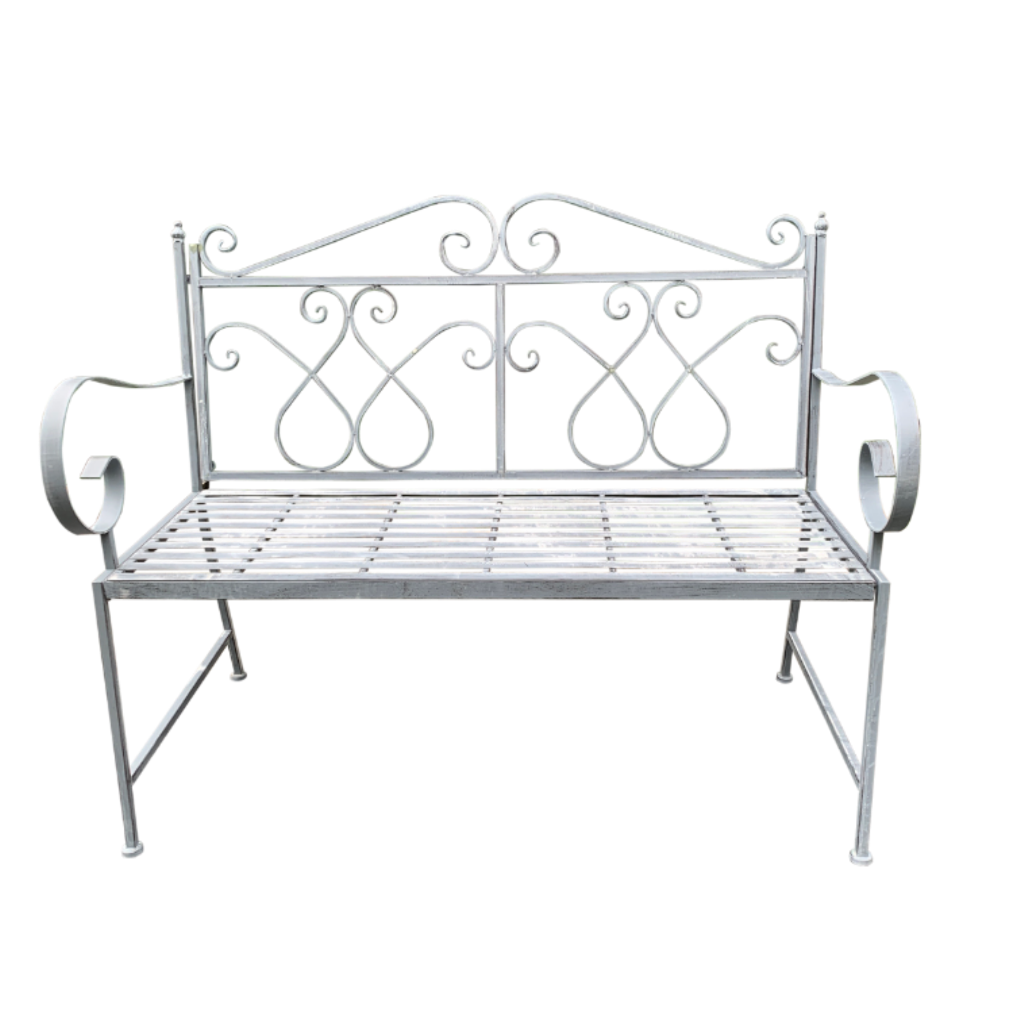 Outdoor garden bench Zara, made from metal, in grey with white wash colour,