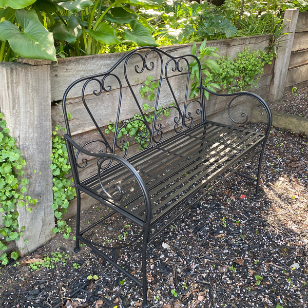 Garden Bench Seat Bella Black Steel Metal Outdoor Park 109x48x94cm