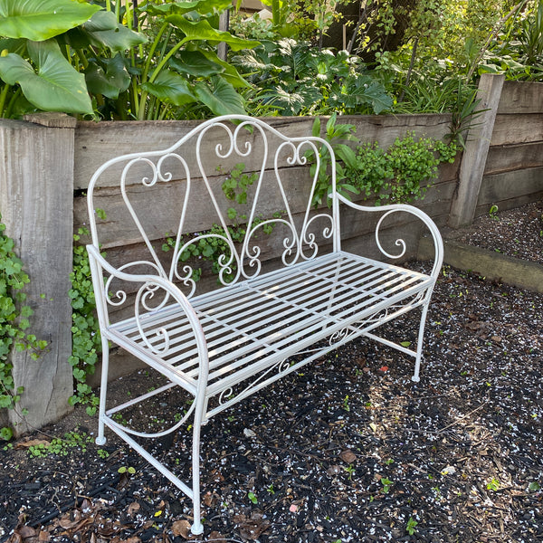 Garden Bench Metal Seat, Bella in Distressed Cream