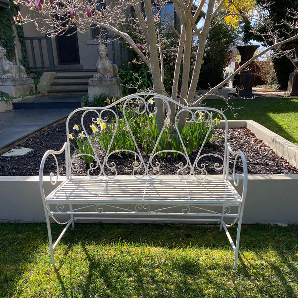 Garden Bench Metal Seat, Bella in Distressed Cream