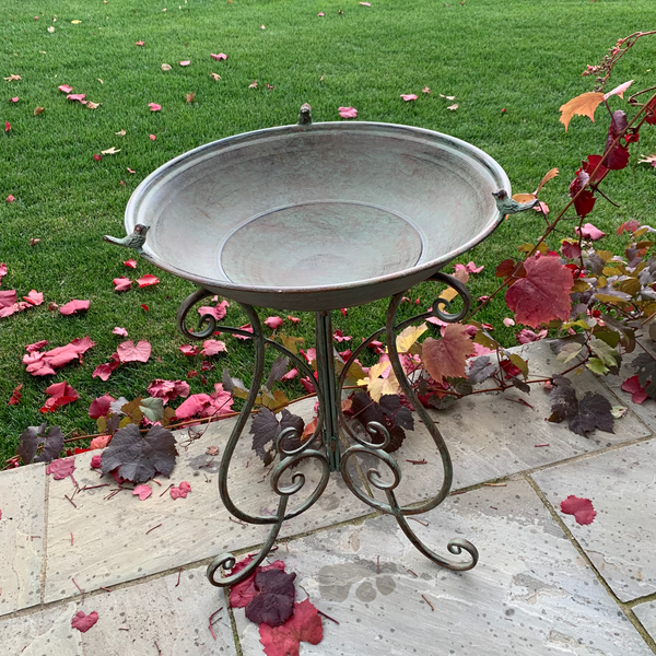 Bird Bath on Stand Rustic Antique Green 52x52x70 cms