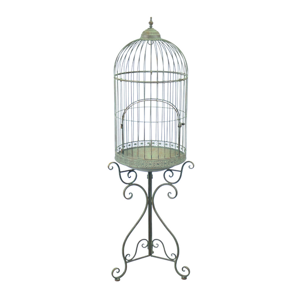 Bird Cage on Stand Rustic Antique Green 47x47x147 cms