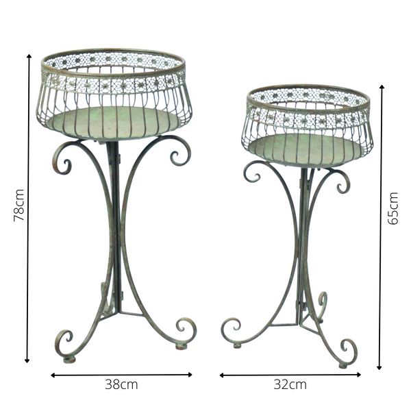 Plant Stands Set 2 Rustic Antique Green 38x38x78cm/32x32x65cm