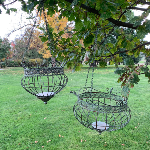 Hanging Baskets Set 2 Rustic Antique Green  37x37x82cm28x28x70cm