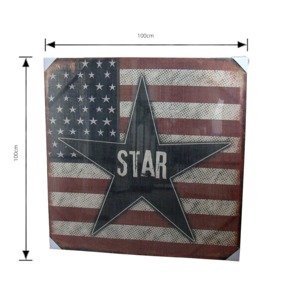 Print, Star On Flag Artwork Stretched Wood Frame with dimensions