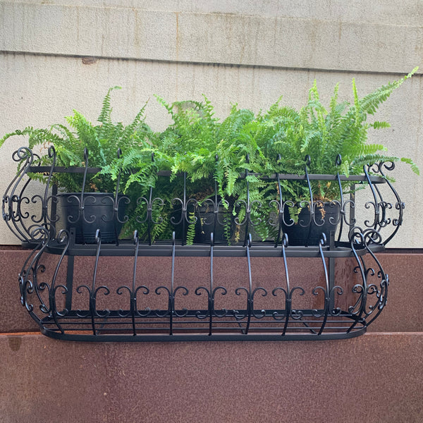 Set of 2, Wall/Window Pot Planters, Box Basket in Satin Black Wrought Iron