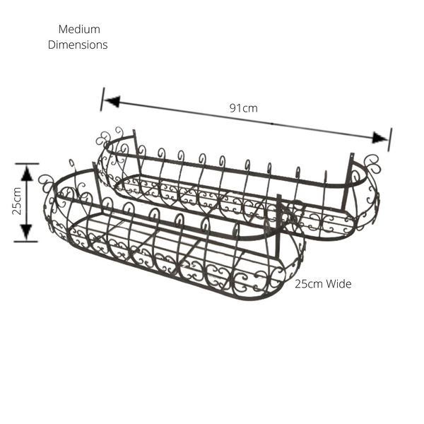 Set of 2, Wall/Window Pot Planters, Box Basket in Satin Black Wrought Iron