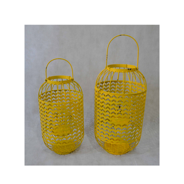 Set of 2, Metal Lantern Candle Holders - Yellow 